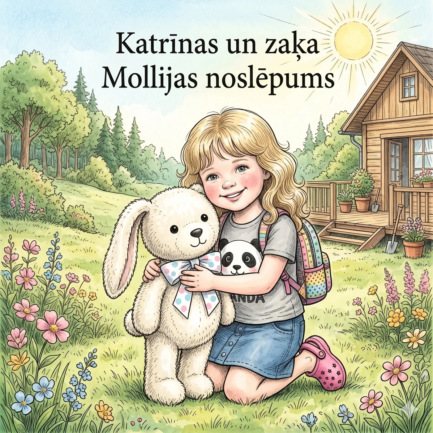 Katrīna un zaķis Mollija ziedošā dārzā